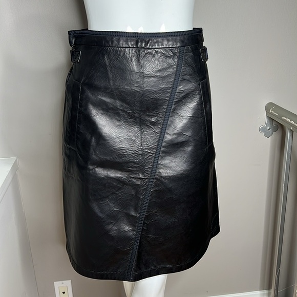 Tomas Maier Sz 0 Black Leather Midi Skirt New with Tags - Picture 1 of 9